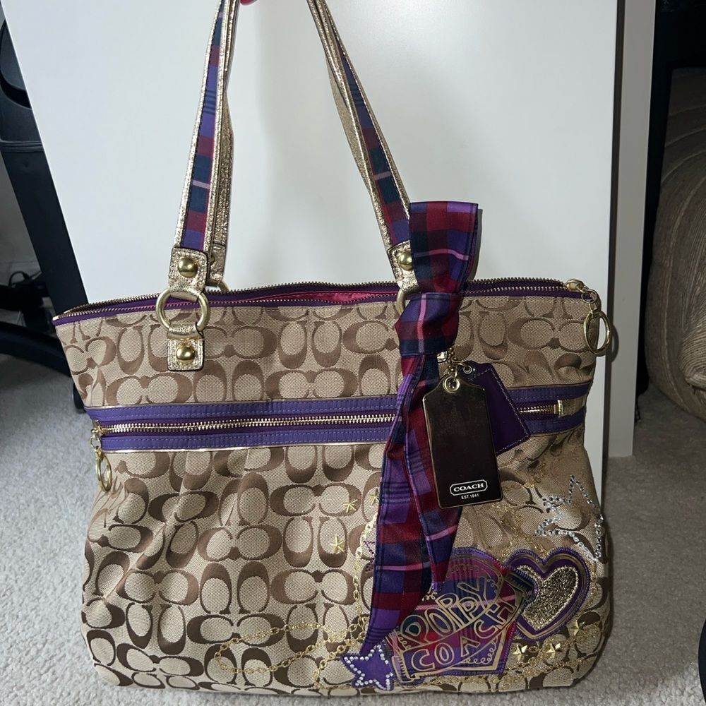 Coach Poppy Tartan Plaid Tote Bag, 15882